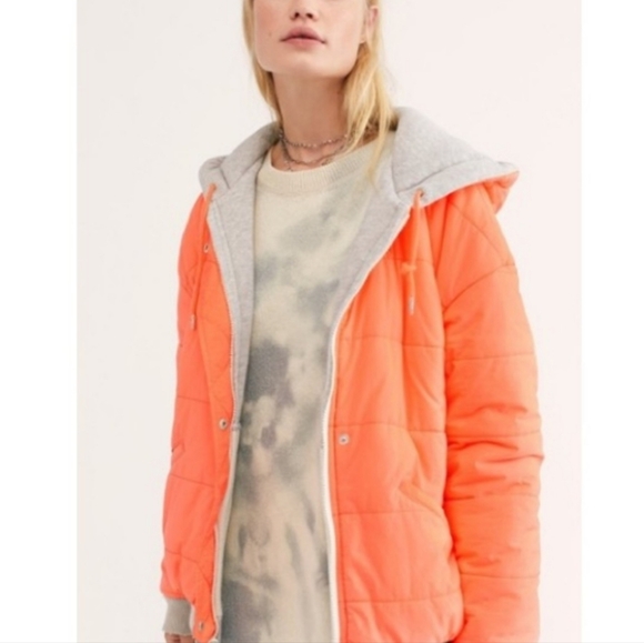 We the Free People Orange-Grey Black Run Reversible Puffer hood Jacket Small - Picture 3 of 13